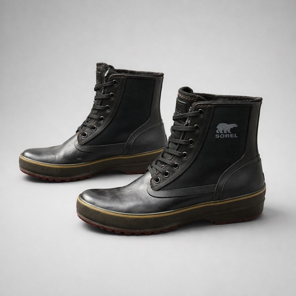 Sorel Mens NM1636-010 Black Natural Rubber Wool Lined Rain Snow Boots Size 9.5